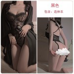 Guiruo Sexy Open Back Mesh Perspective Low Chest Temptation Sling One Piece Open Crotch Outer Robe Fun Pjama Set 3649