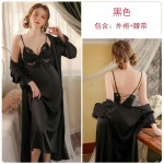 Guiruo Spring/Summer Sexy Long Ice Silk Pajamas with Chest Pads, Hanging Pajama Skirt, Outer Robe, Women's Home Furnishing Set J2970