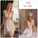 Rose Like Autumn and Winter Sexy Lace Perspective Temptation Solid Color Pure Desire Sling Sleeping Dress Outer Robe Women's Home Fury Set 2413