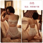 Guiruo Deep V Spliced Eyelash Lace Transparent Mesh Sexy Women's Backless Nightwear Temptation Sling Sleepwear Set 568