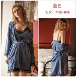 Guiruo Brand Waistless Sexy Deep V Velvet Private Lace Hanging Sleeping Dress Lace up Outer Robe Home Fur Set 622