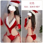 Guiruo Fun Lingerie Velvet Christmas Costume Role Play Deep V Lace Up Bodysuit Sweet Uniform Set 19982