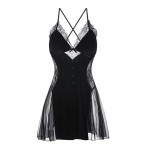 Guiruo Brand Sexy Velvet Lace Splice Home Chest Cushion Suspender Sleeping Dress Lace up Outer Robe Home Suit Set 2992