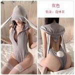 Guiruo Fun Underwear Sexy Deep V Dew Breast Attraction Pure Rabbit Girl Hollow out One Piece Uniform Set 2288