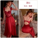 Guiruo Brand Sexy Mesh Sling Sleeping Dress Chest Pad Gathering Steel Ring Mesh Outer Robe Home Furnishing Set J2670