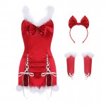 Guiruo Fun Lingerie Sexy Hollow out Lacing Christmas Velvet Role Playing Sling Sleeping Dress Uniform Set 1624