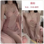 Guiruo Sexy Nightwear Lace Mesh and Chest Pads Gathered Open Back Suspended Nightwear Robe Home Set C3461