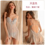 Guiruo Fun Underwear Sexy Steel Ring Gathering Small Chest Pajamas with Chest Pads Mesh Perspective Home Furnishing Set 1333