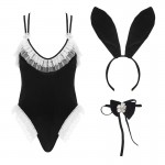 Guiruo Fun Underwear Velvet Deep V One Piece Snap Open Crotch Cross Back Rabbit Girl Uniform Temptation Set 590