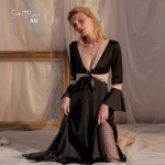 Guiruo Brand Sexy Sling Sleeping Dress Casual Pure Desire Satin Lace Dotted Mesh Homewear Set J2629