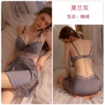 Guiruo Sexy Pajamas Solid Color Backless Temptation Chest Cushion Steel Ring Suspender Sleeping Dress Outer Robe Comfortable Home Set 2044