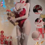 Guiruo Fun Underwear Velvet Deep V One Piece Snap Open Crotch Cross Back Rabbit Girl Uniform Temptation Set 590