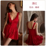 Guiruo Fun Underwear Sexy Deep V Open Back Sexy Sleepwear Solid Color Sleeveless Nightwear Women's Home Fury Set 2095