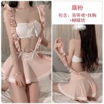 Guiruo Fun Underwear Sexy Shoulder Bra Hollow Out Perspective Student Butterfly Knot Back Uniform Set Temptation 1577