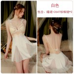 Ruo Ruo Spring/Summer Sexy Lace Backless Temptation with Chest Pads Gathered Outer Robe Simple Women's Homewear Set 3038