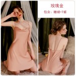 Guiruo Spring and Summer New Sweet Girl Private Nightwear Ice Silk Comfortable Sling Sleeping Dress Outer Robe Home Set 1477