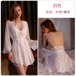 Guiruo Fun Lingerie Sexy Backless Temptation Pajama Hanging Dress Mesh Transparent Outer Robe Uniform Set 2107