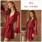 Qiruo Brand's New Autumn and Winter Suspended Sleeping Dress Lace Up Outer Robe Bathrobe Two Piece Home Furnishing Set Issued on behalf of 1170