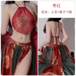 Guiruo Fun Lingerie Hanging Neck Sexy Perspective Attractive Backless Classic Belly Pocket Kimono Outer Robe Bed Uniform Set