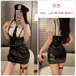 Guiruo Fun Underwear Sexy Shiny Leather Slim Fit Ultra Short Wrap Hip Skirt Professional Dress Women's Police Uniform Fury Set 3084