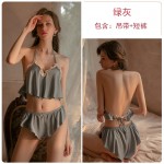 Guiruo Brand Sexy Deep V Lace Split Backless Temptation Women's Nightwear Sling Shorts Home Suit Set 705