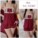 Guiruo French style private room sexy pure desire thin style suspender pajamas shorts mesh outer robe women's home clothing set 3486