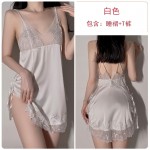 Guiruo Sexy Deep V Sexy Split Lace Pajamas Open Back Perspective Suspended Nightwear Home Suit Set Issued on behalf of 570