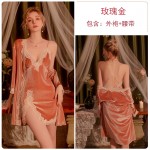 Guiruo brand sexy backless allure velvet pajamas lace suspender pajamas outerwear women's home clothing set 2817