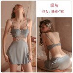 Guiruo Sexy Lace Deep V Temptation Pajamas Backless Bow Chest Pads Suspended Sleepwear Home Suit Set 1258