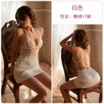 Qiruo Autumn and Winter Sexy Lace Embroidery Satin Nightwear Women's Open Back Thin Suspended Nightwear Home Suit Set 1515