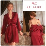 Guiruo Brand Sexy Lace Sweet Nightwear Open Back Suspended Pajama Dress Lace up Outer Robe Women's Home Furnishing Set 1574