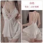 Guiruo Fun Lingerie Solid Lace Embroidery Backless Nightwear Hanging Strap Nightwear Shorts Women's Home Suit Set 2196