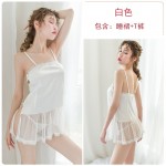 Guiruo Autumn and Winter Sexy Pajamas Hanging Strap Backless Home Fur Deep V Vest Temptation Lace Thin Underwear Sleeping Dress 553