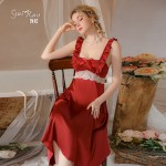 Guiruo Brand Satin Sexy Open Back Hot Hollow Temptation with Chest Cushion Quick Buckle Sleeping Dress Home Fury 3341