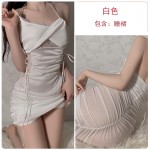 Guiruo Sexy V-Neck Lace Perspective Collar Combination Passionate No Pull Off Pleated Slim Sleeping Dress Women's Home Sleeping Dress 1612