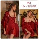 Guiruo Sexy Open Back Ice Silk Comfortable Solid Color Pajamas Gathering Chest Pads, Suspended Skirts, Outskirts, Home Furnishing Set 2227