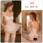 Guiruo Fun Lingerie Sexy Mesh Perspective Lace Strap Chest Cushion Steel Ring Gathering Sling Dress Uniform Set 2655