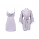 Guiruo Brand Satin Lace Perspective Stacked Collar High Split Pure Desire Sleeping Dress Outer Robe Women's Home Set 2063