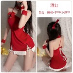 Guiruo Fun Lingerie Velvet Lacing Waist Sexy Open Back Short Skirt Christmas Dress Women's Uniform Set 1960