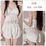 Ruo Ruo Sexy Temptation Lace Pok Dot Private Room with Chest Cushion Suspender Top Casual Shorts Home Suit Set 2242