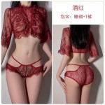 Guiruo Fun Lingerie Sexy Lace Perspective Split Body Temptation Breast Dewing Uniform Three Point Bed Set Issued on behalf of 120