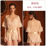 Guiruo Brand Sexy Mesh French Lace Perspective Concealed Buckle Open Range Bodysuit Outerwear Home Suit Set 1089