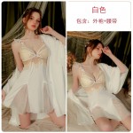 Ruo Ruo Spring/Summer Sexy Lace Backless Temptation with Chest Pads Gathered Outer Robe Simple Women's Homewear Set 3038