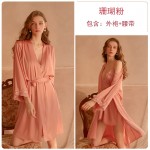 Guiruo Sexy Lace Deep V Temptation Pajamas Open Back Split Suspended Pajama Dress Lace Up Outer Robe Home Suit Set 272