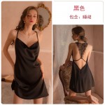 Qiruo Brand Autumn and Winter Sexy Deep V Satin Long Dress Pajamas with Open Back Temptation Sling Dress Home Suit Set 1571