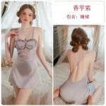 Guiruo Sexy Backless Temptation Ice Silk and Chest Cushion Gather Strap Sleeping Dress Outer Robe Women's Home Suit Set 2990