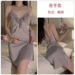 Guiruo Deep V Temptation Backless Lace up Slim Sleepwear Chest Pads Gathered Strap Skirt Outer Robe Home Suit Set J2708