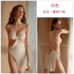 Guiruo Fun Lingerie Women's Sexy Deep V Open Back Pajamas Hollow out Temptation Sling Sleeping Dress Home Suit Set 1512