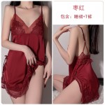 Qiruo Autumn and Winter Sexy Lace Perspective Sexy Split Pajamas Women's Open Back Suspended Nightwear Home Suit 570