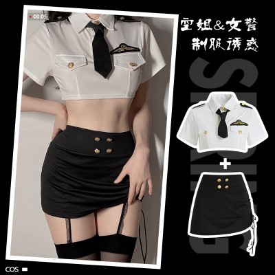 Guiruo Fun Lingerie Sexy Open Waist Temptation Wrap Hip Short Skirt Professional Dress Female Police Flight Attendant Uniform Furious Set 1631